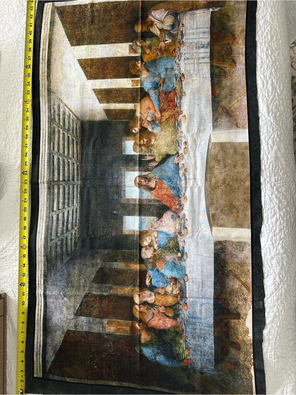 Lord’s Supper Fabric Sample Religious Wall Art Tapestry in Blue, Red and Tan